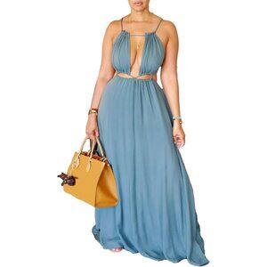 Womens Summer Dress Boho Maxi Halter Backless Beach Vacation Outfit